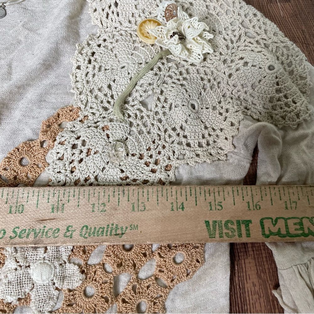 Vintage Anthropologie Knitted Knotted Cobbled Roads Crochet Doily Cardigan M - Picture 6 of 10